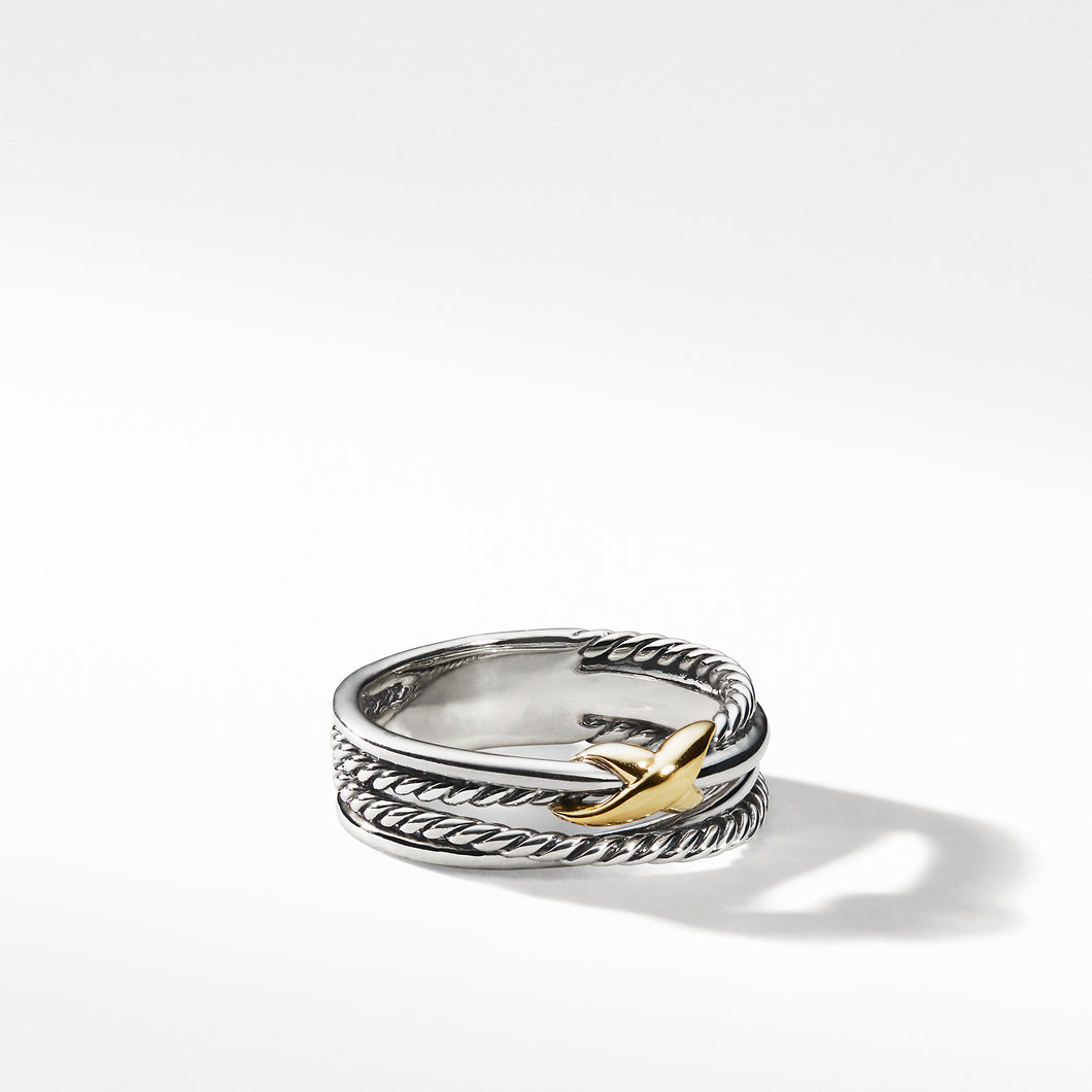 X Crossover Band Ring in Sterling Silver with 18K Yellow Gold