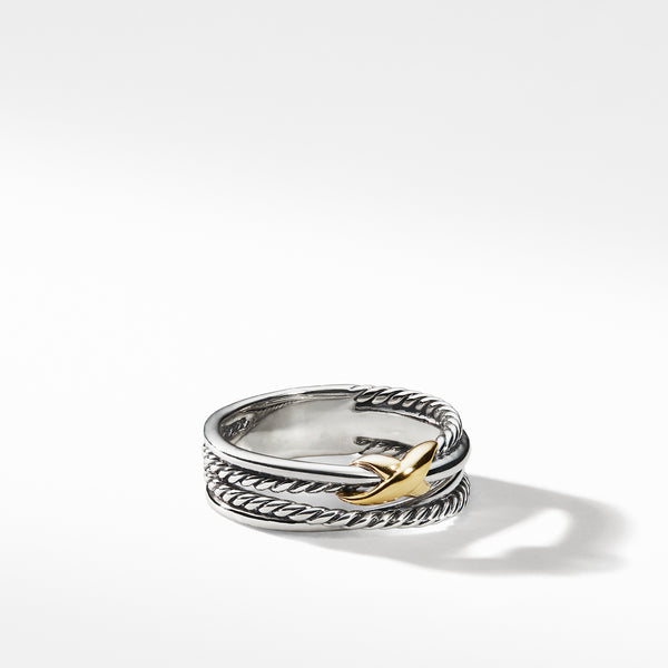 X Crossover Band Ring in Sterling Silver with 18K Yellow Gold