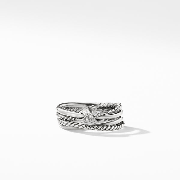 X Crossover Band Ring in Sterling Silver with Pave© Diamonds