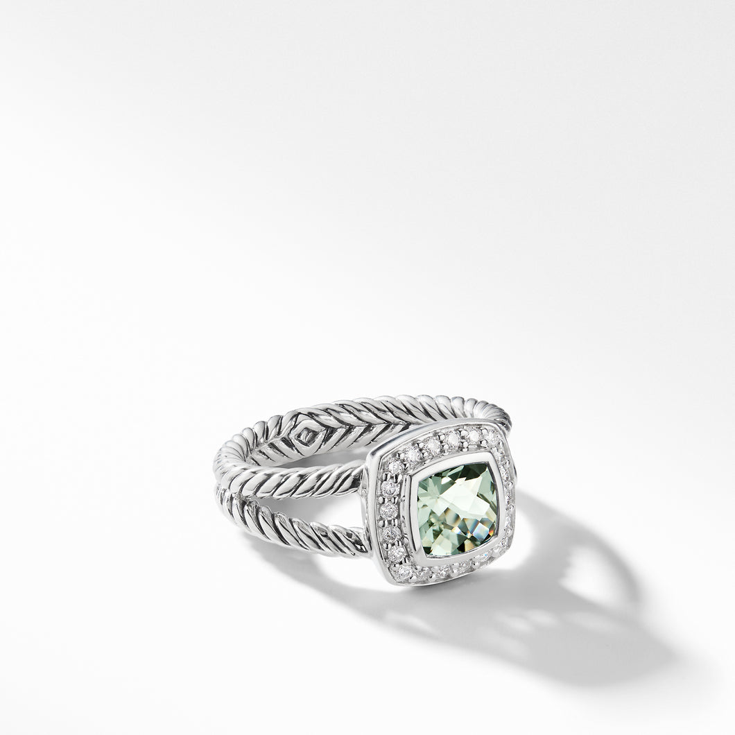 Petite Albion® Ring in Sterling Silver with Prasiolite and Pavé Diamonds