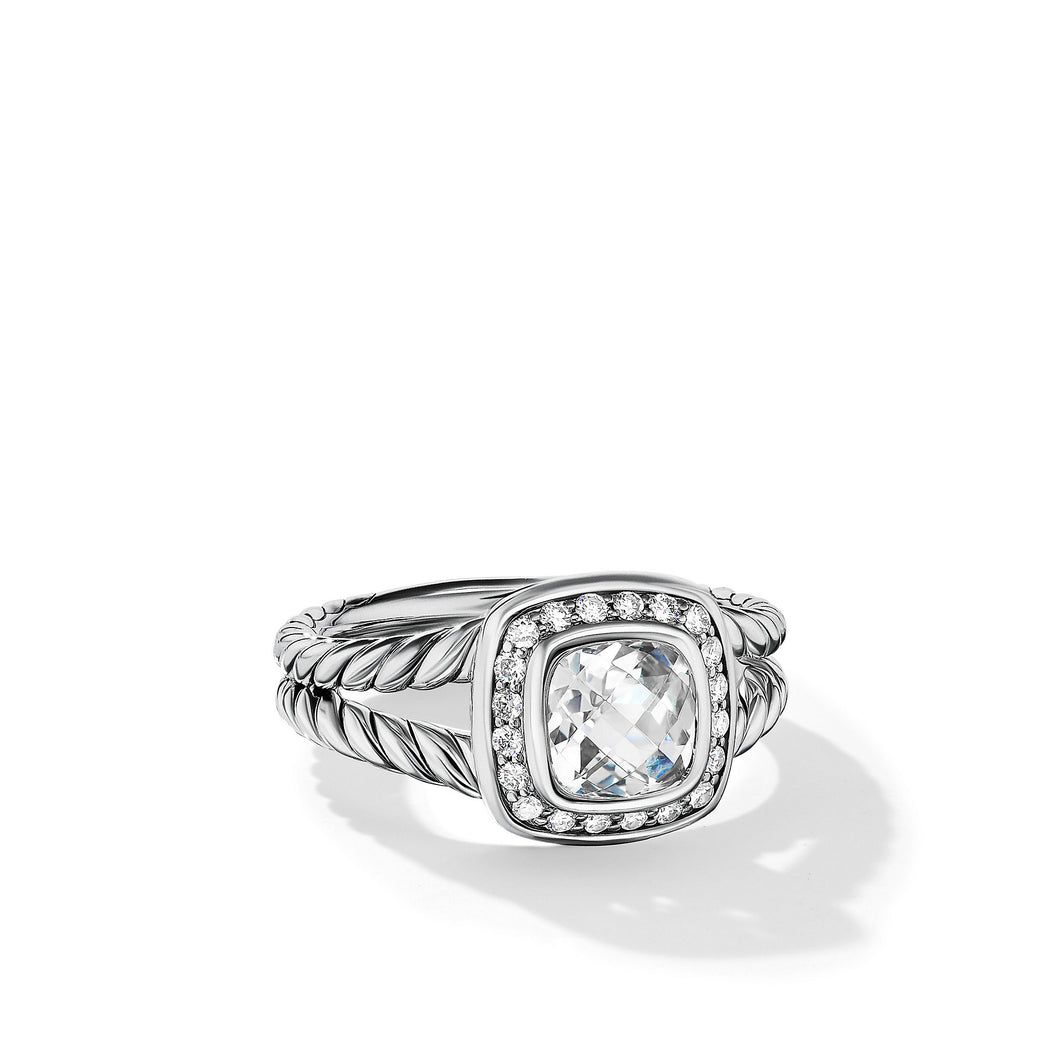 Petite Albion Ring in Sterling Silver with White Topaz and Pave© Diamonds