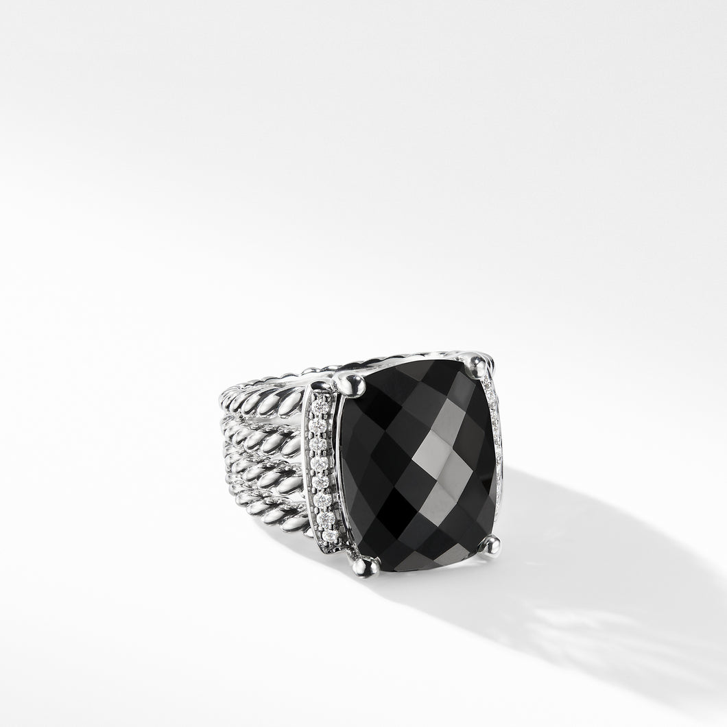 Wheaton Ring in Sterling Silver with Black Onyx and Pavé Diamonds