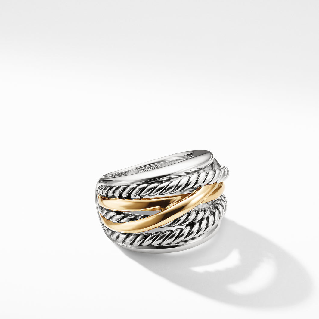 Crossover Ring in Sterling Silver with 14K Yellow Gold