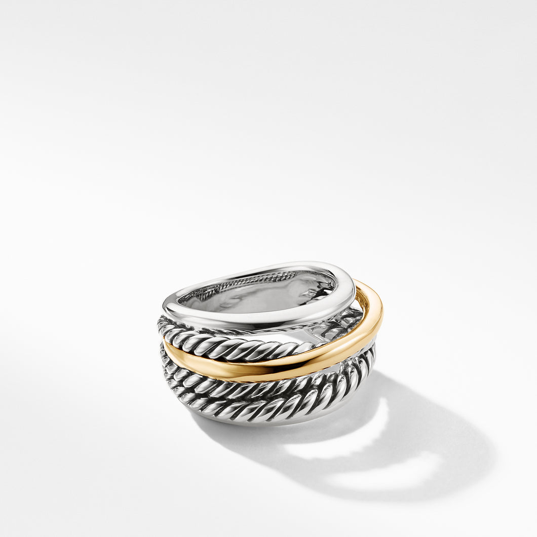 Crossover Ring in Sterling Silver with 14K Yellow Gold