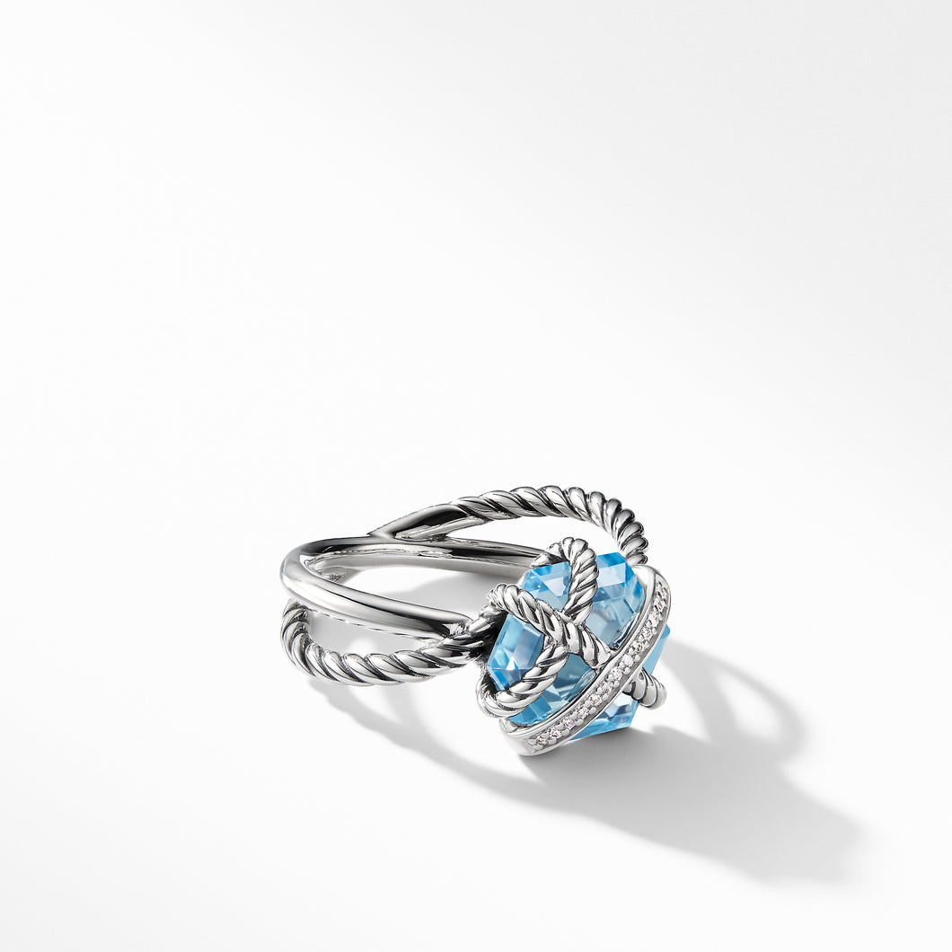 Ring with Blue Topaz and Diamonds