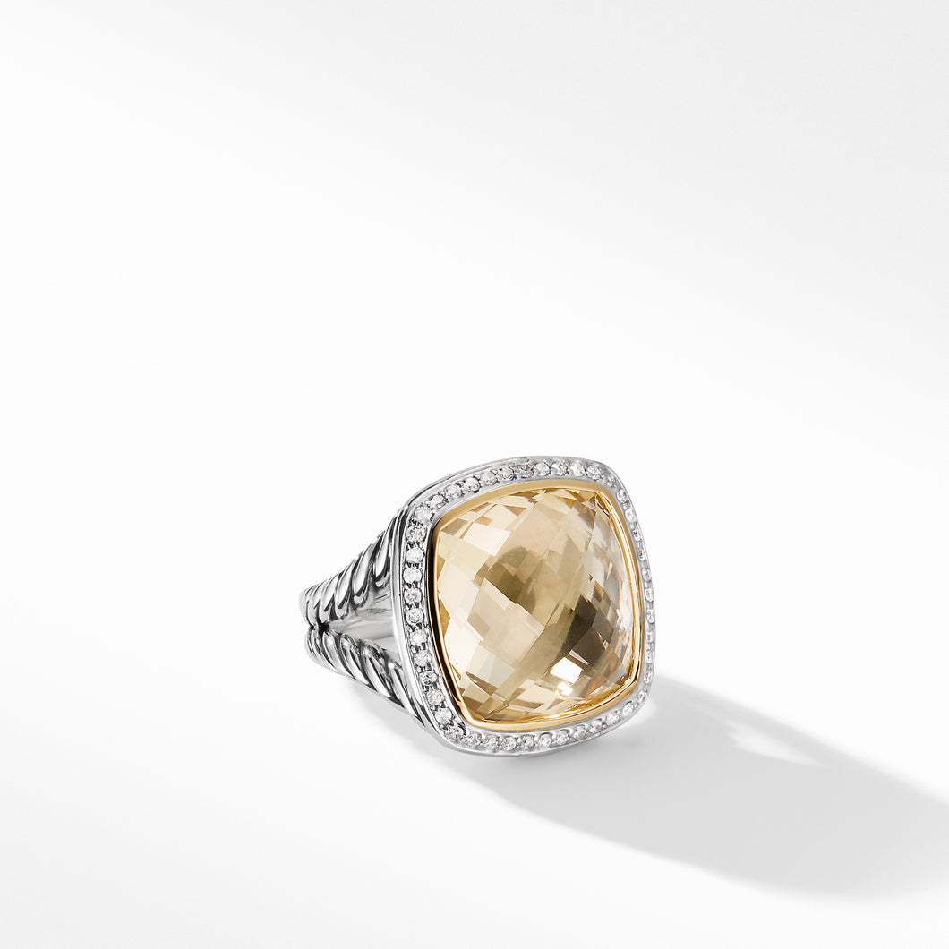 Ring with Champagne Citrine and Diamonds with 18K Gold