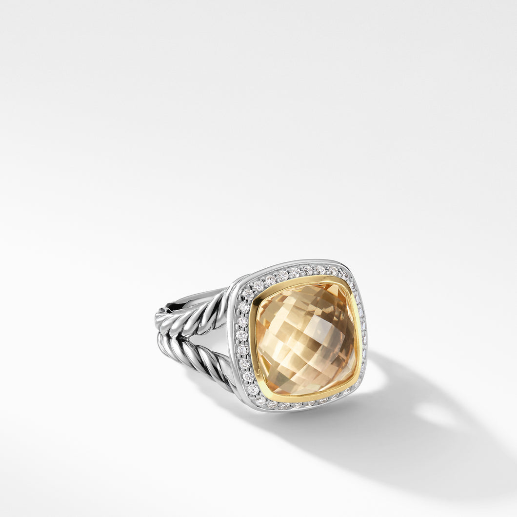 Ring with Champagne Citrine and Diamonds with 18K Gold