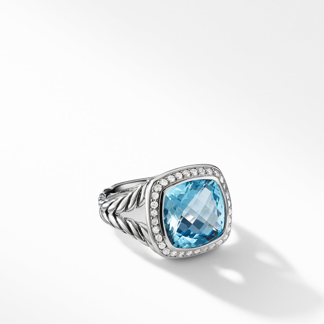 Albion Ring in Sterling Silver with Blue Topaz and Pavé Diamonds