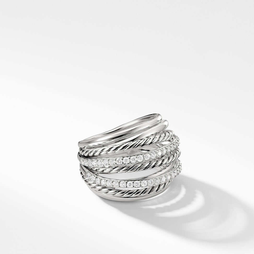 Crossover Dome Ring with Diamonds