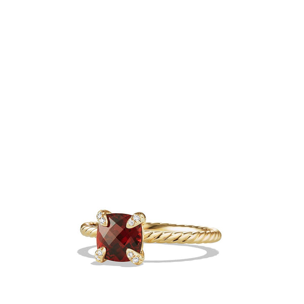 Chatelaine Ring in 18K Yellow Gold with Garnet and Pave© Diamonds