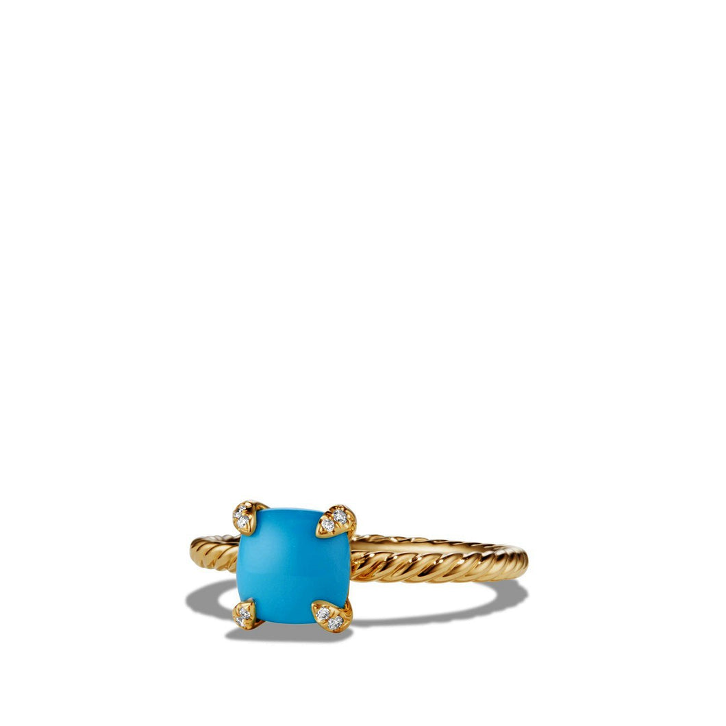 Chatelaine Ring with Turquoise and Diamonds in 18K Gold