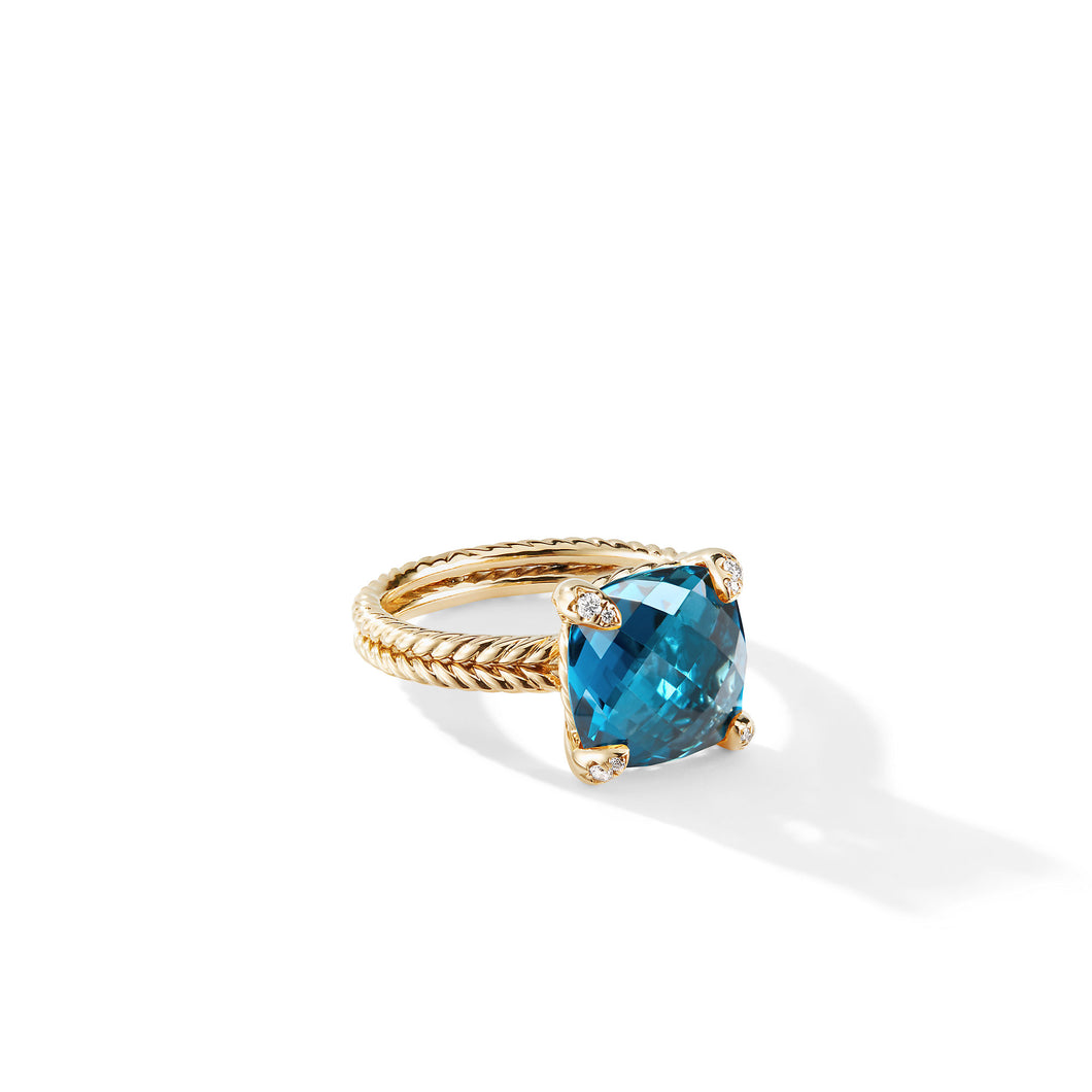 Chatelaine Ring in 18K Yellow Gold with Hampton Blue Topaz and Pavé Diamonds