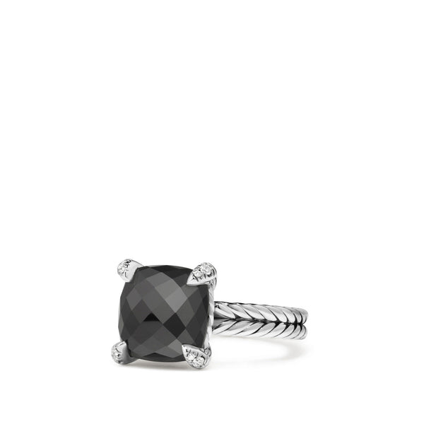Chatelaine Ring with Black Onyx and Diamonds, 11mm
