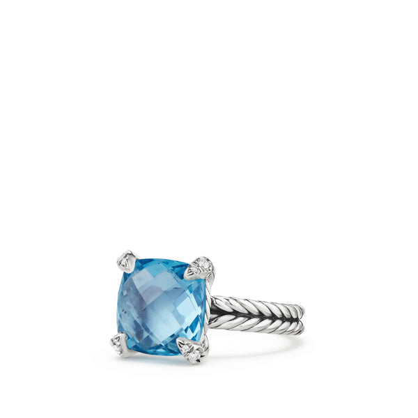 Chatelaine Ring with Blue Topaz and Diamonds, 11mm