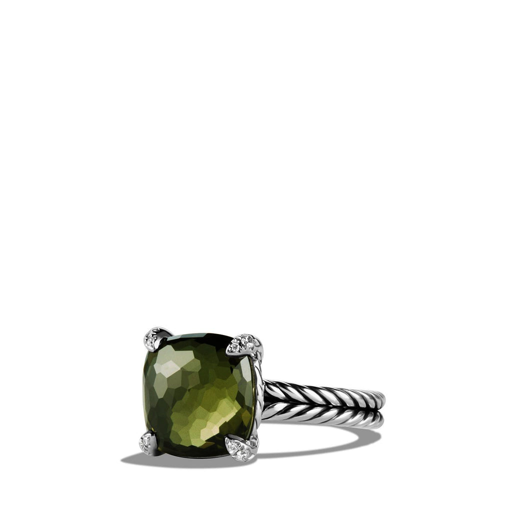 Ring with Green Orchid and Diamonds