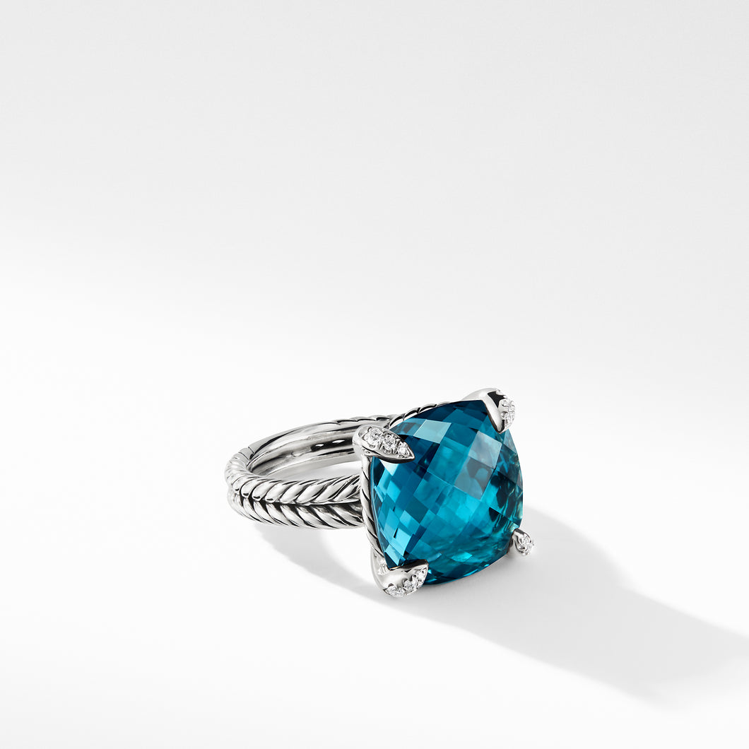 Chatelaine® Ring in Sterling Silver with Hampton Blue Topaz and Pavé Diamonds