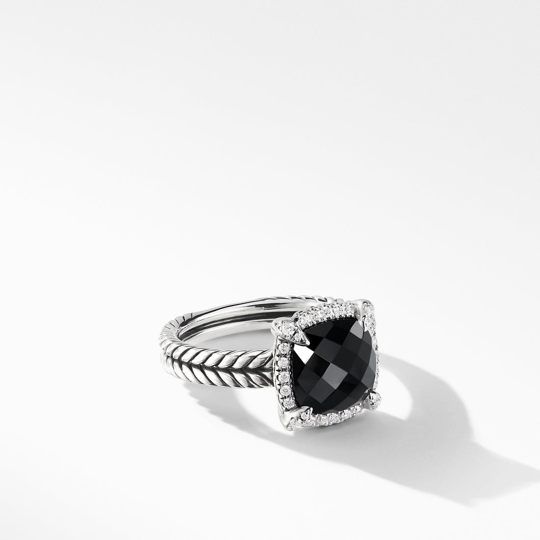 Chatelaine Pave Bezel Ring with Black Onyx and Diamonds mm