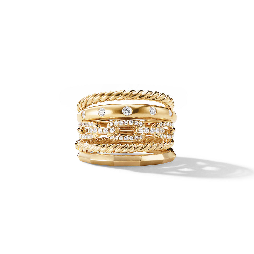 Stax Five Row Ring in 18K Yellow Gold with Pave© Diamonds