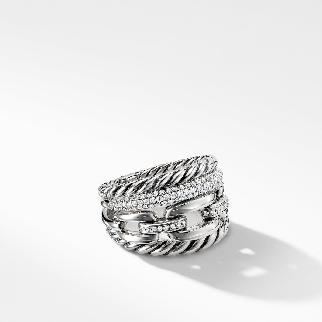 Wellesley Four-Row Ring with Diamonds, 16.5mm