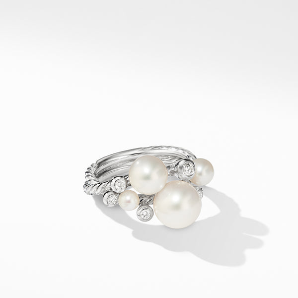 Pearl Cluster Ring with Diamonds