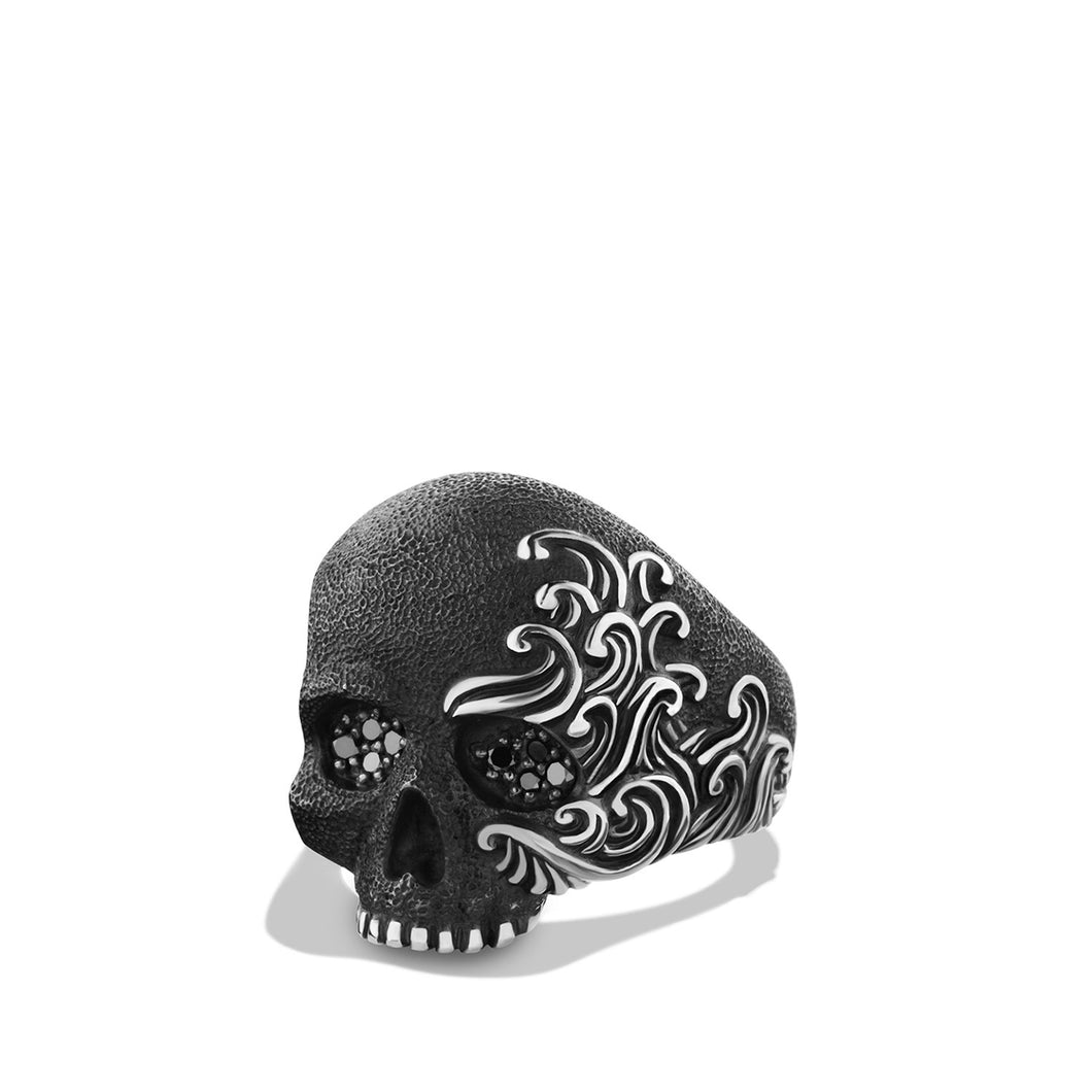 Skull Ring with Black Diamonds