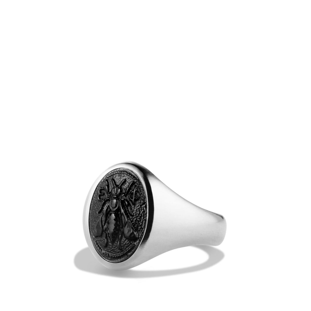 Bee Signet Ring with Black Onyx