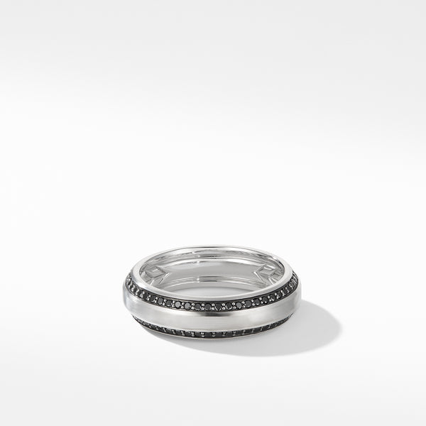 Beveled Band Ring in 18K White Gold with Pave© Black Diamonds