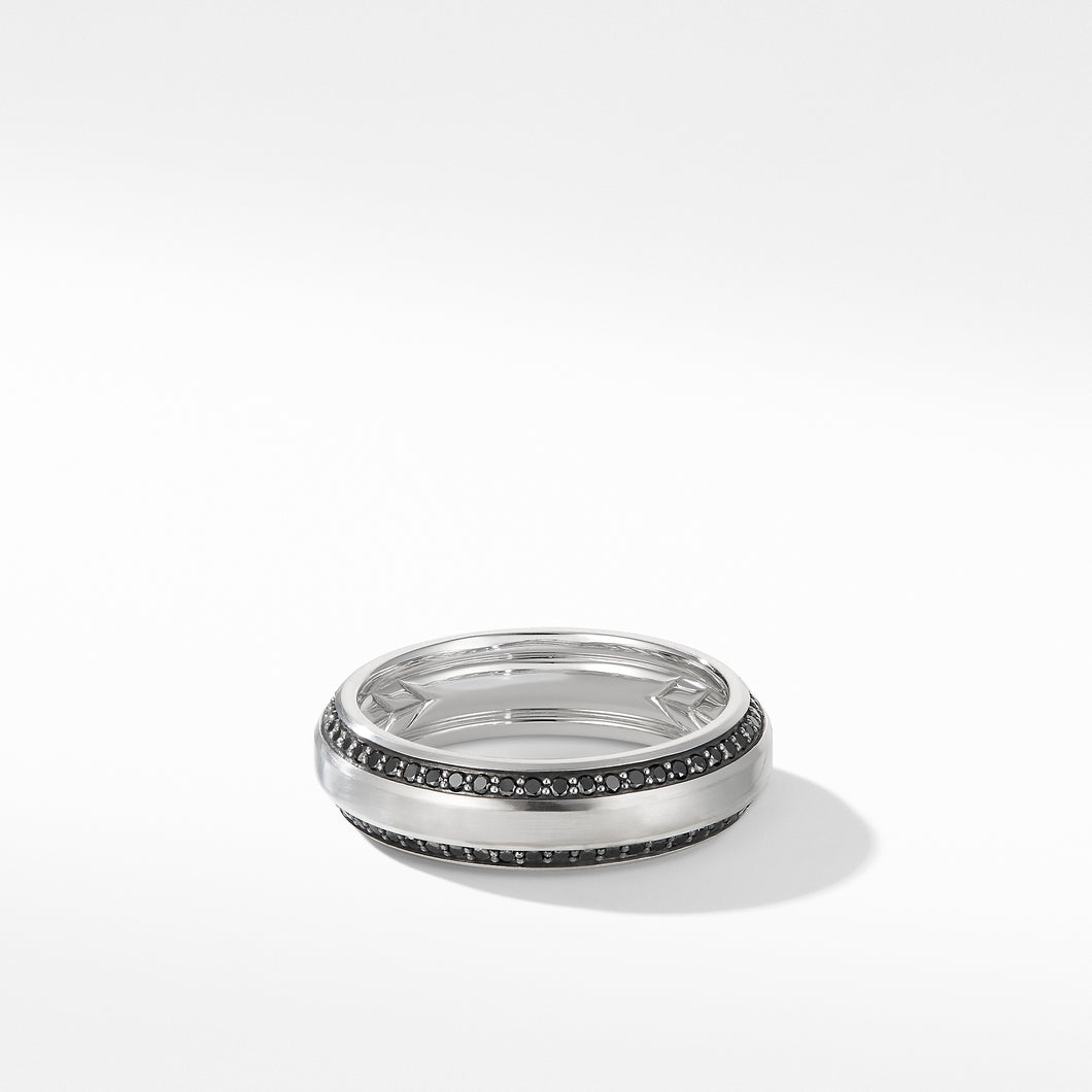 Beveled Band Ring in 18K White Gold with Pave© Black Diamonds