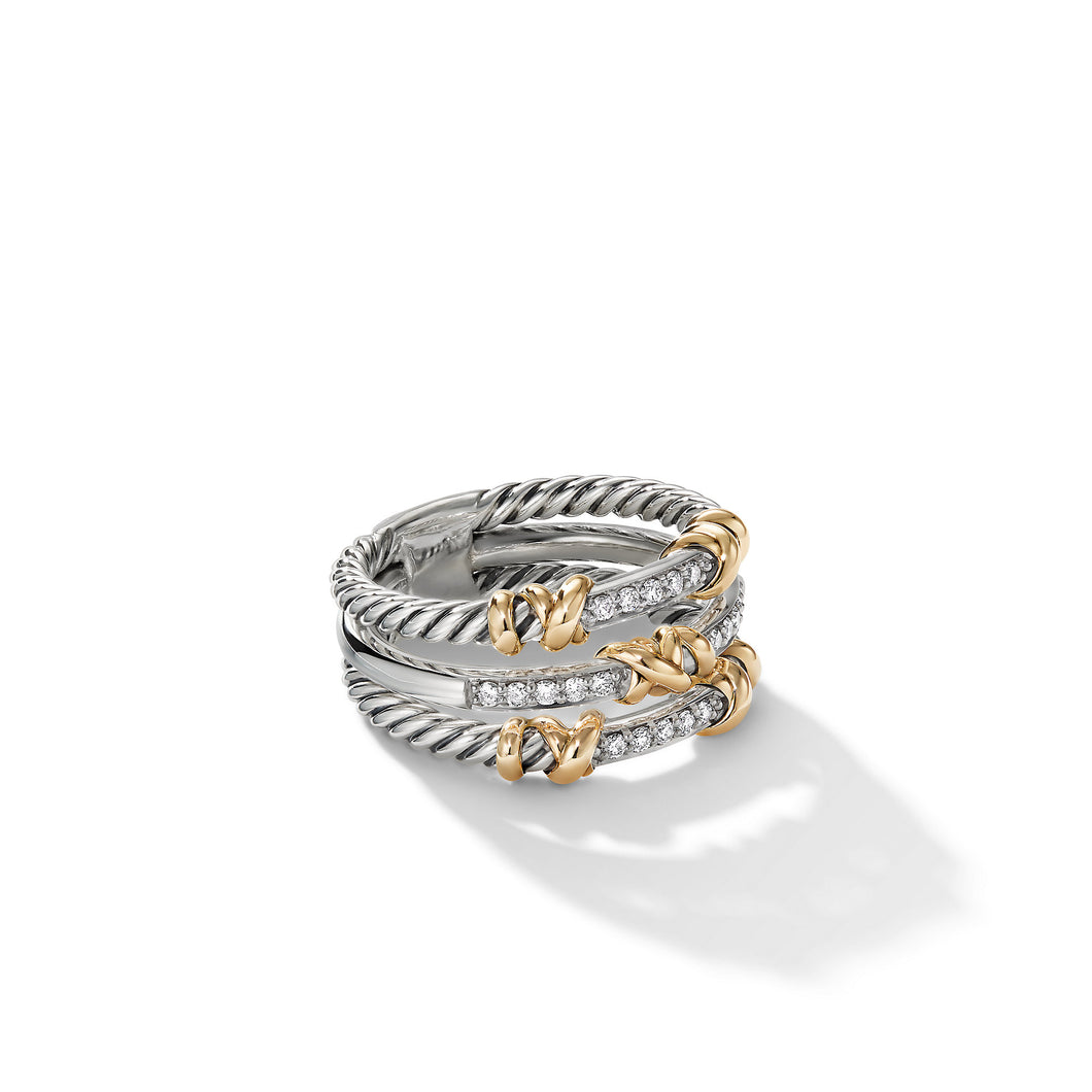 Petite Helena Wrap Three Row Ring in Sterling Silver with 18K Yellow Gold and Pave© Diamonds