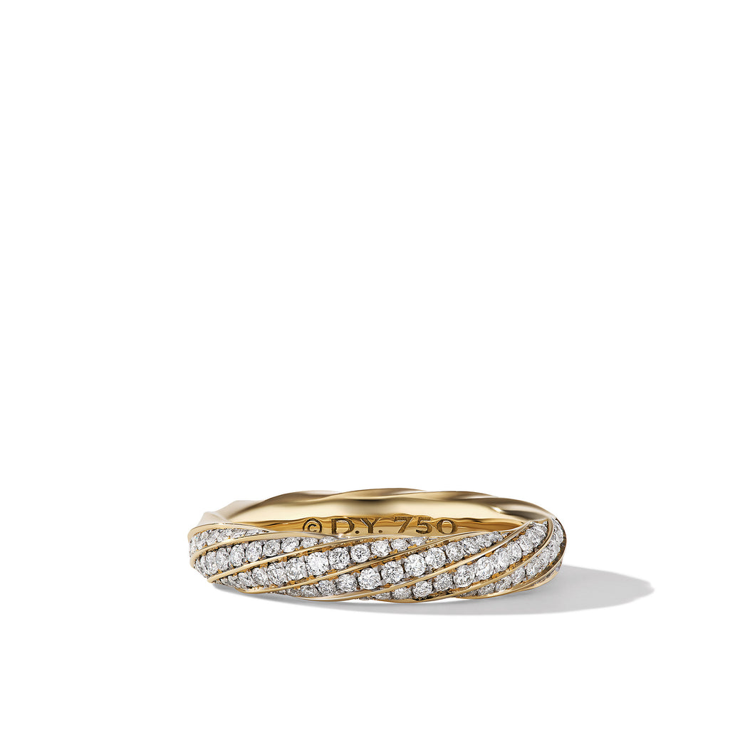 Cable Edge Band Ring in Recycled 18K Yellow Gold with Pavé Diamonds