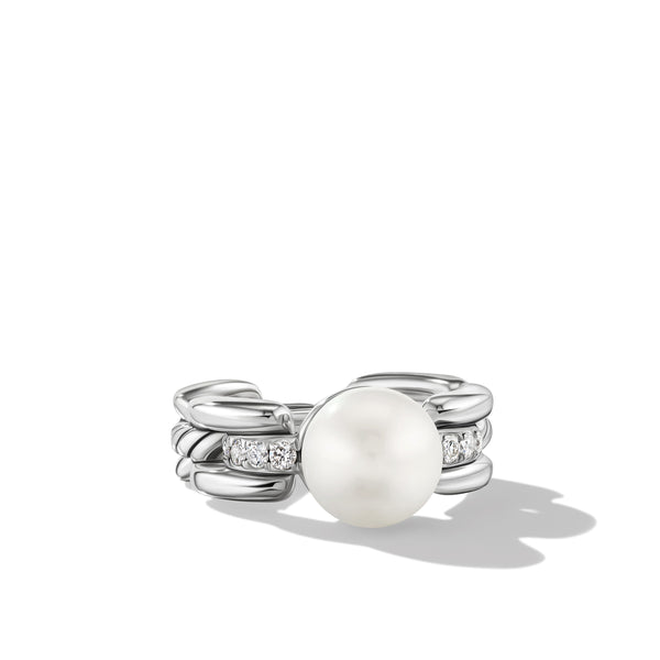 DY Madison Pearl Ring in Sterling Silver with Pave© Diamonds