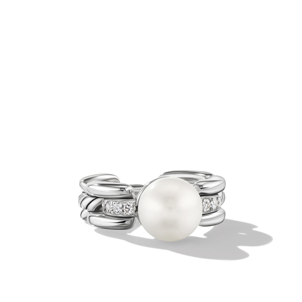 DY Madison Pearl Ring in Sterling Silver with Pavé Diamonds