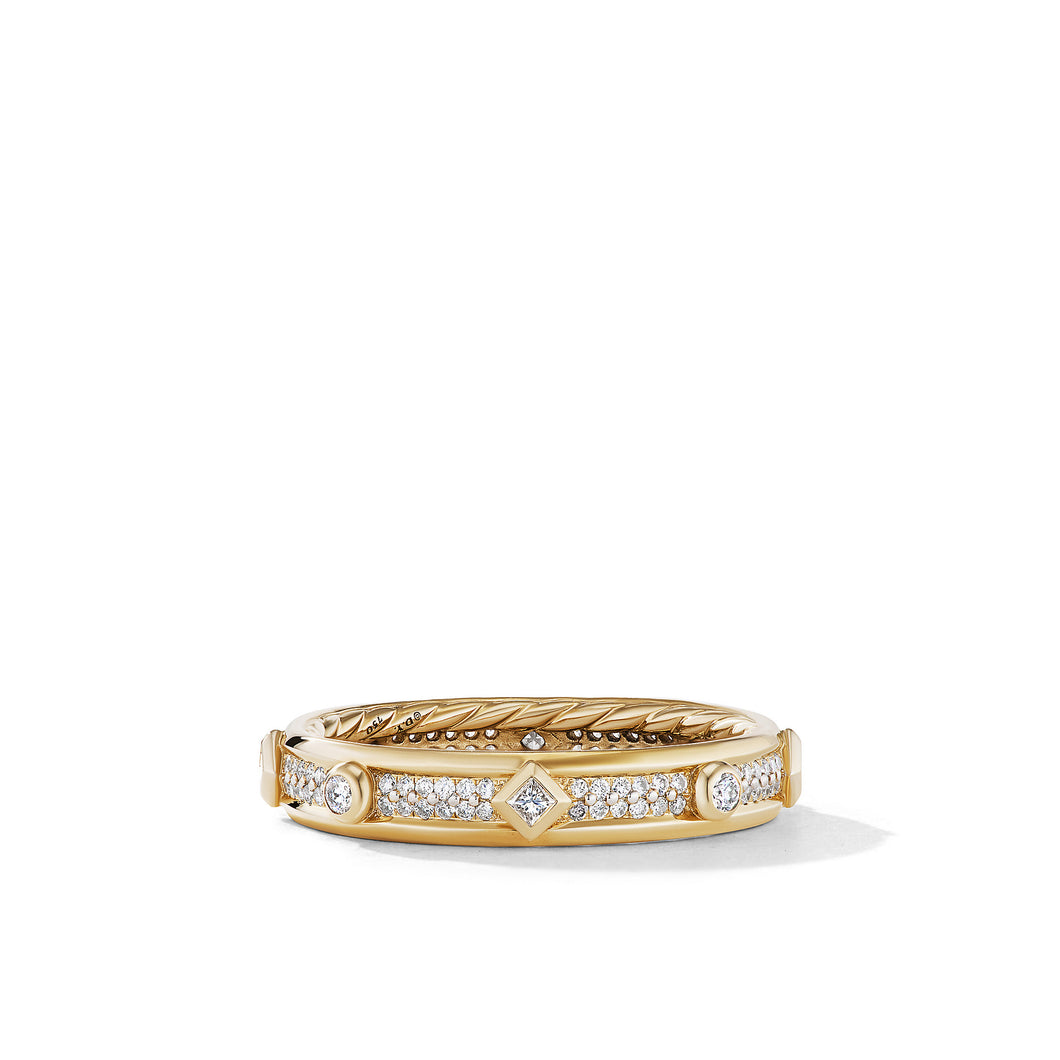Modern Renaissance Ring in 18K Yellow Gold with Full Pavé Diamonds