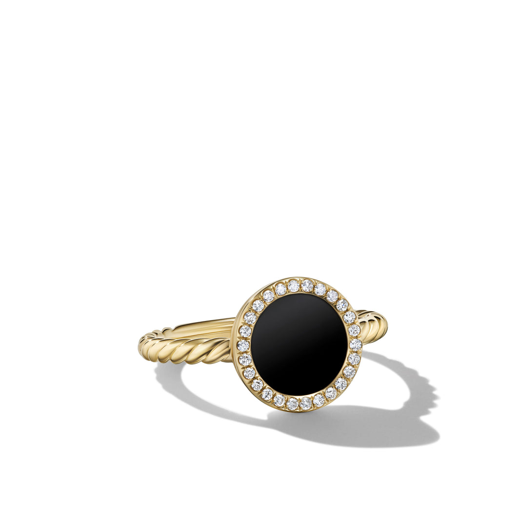 Petite DY Elements Ring in 18K Yellow Gold with Black Onyx and Pavé Diamonds