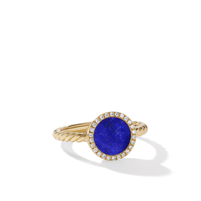 Petite DY Elements Ring in 18K Yellow Gold with Lapis and Pave© Diamonds