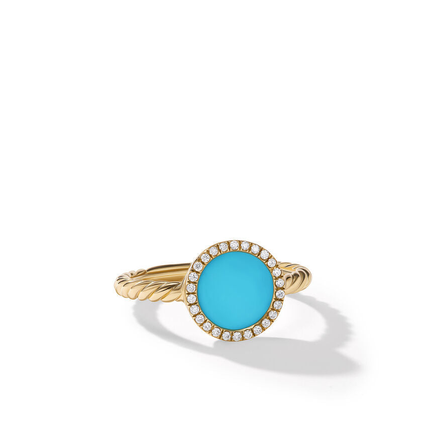 Petite DY Elements Ring in 18K Yellow Gold with Turquoise and Pavé Diamonds