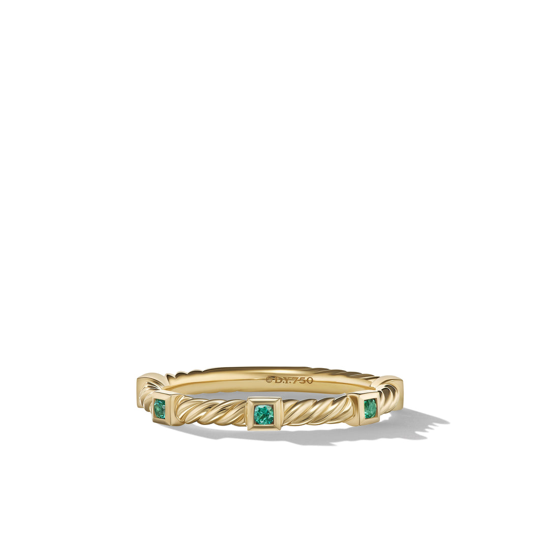 Cable Collectibles Stack Ring in 18K Yellow Gold with Emeralds