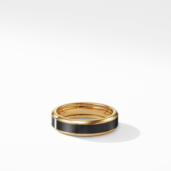 Beveled Band Ring in 18K Yellow Gold with Black Titanium