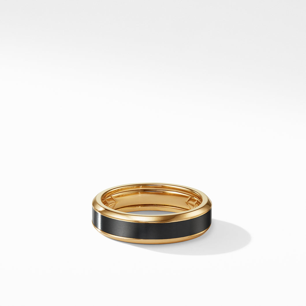Beveled Band Ring in 18K Yellow Gold with Black Titanium