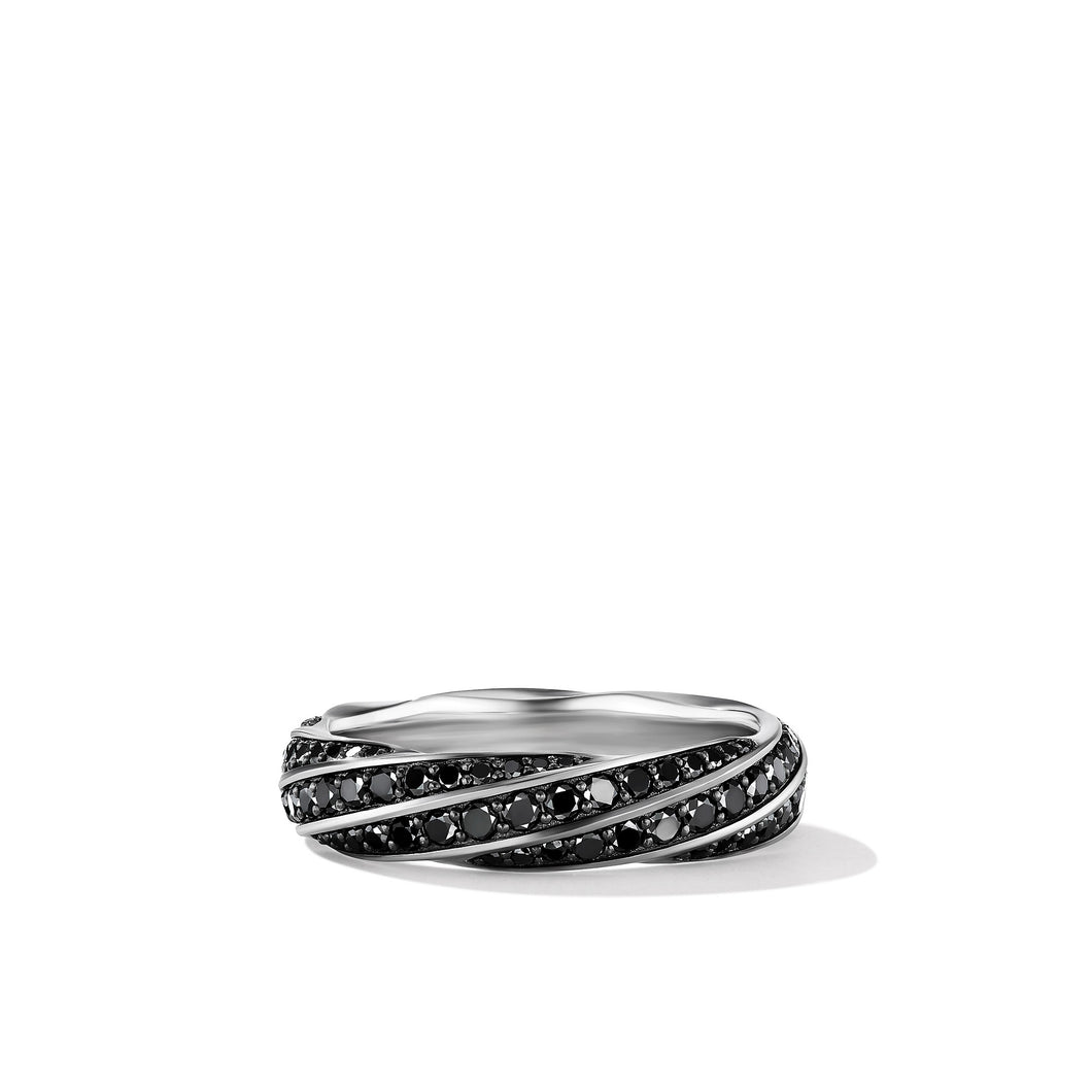 Cable Edge Band Ring in Recycled Sterling Silver with Pavé Black Diamonds