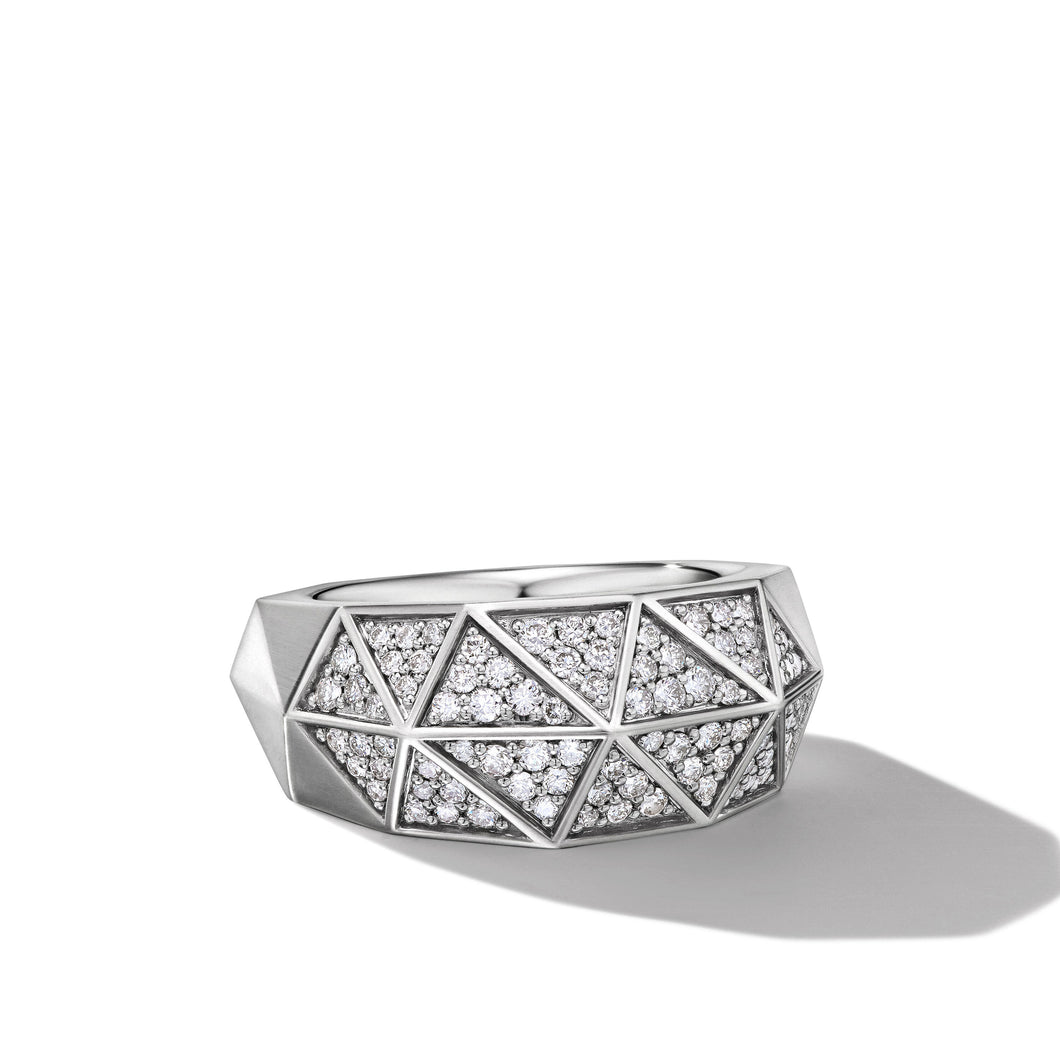 Torqued Faceted Signet Ring in Sterling Silver with Pavé Diamonds