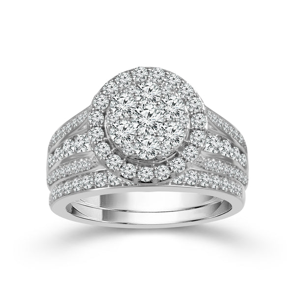 14K White Gold 1.50CTW Diamond Cluster Ring