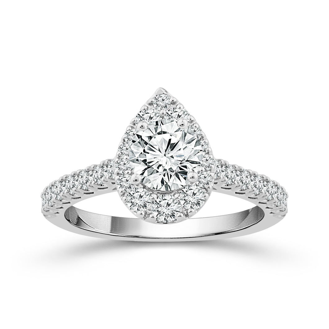 14K White Gold 1.25 CTW Pear Shape Diamond Engagement Ring with Halo