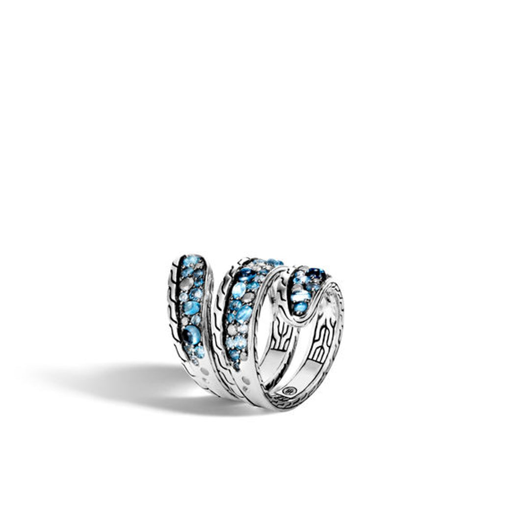Women's Classic Chain Ring with Mixed Blue Topaz and Siliconite