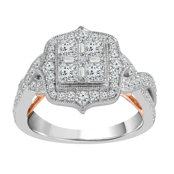 14K Rose & White Gold Fancy Diamond Halo Swirl Ring (1.25CT TW)