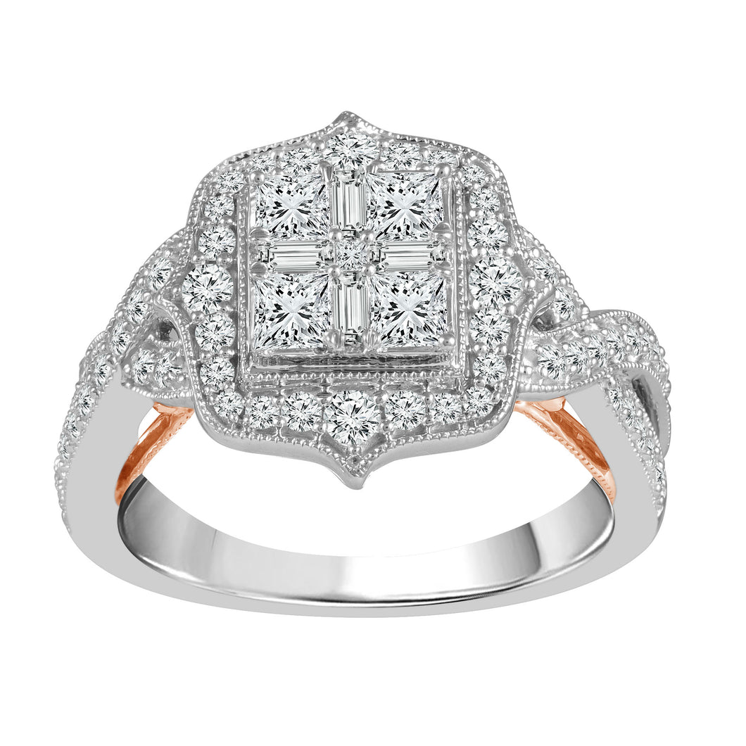 14K Rose & White Gold Fancy Diamond Halo Swirl Ring (1.25CT TW)