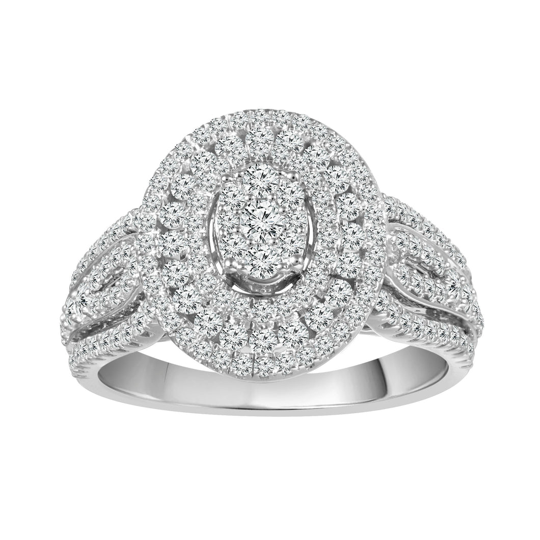 14K White Gold Diamond Halo Ring With Triple Band (1.00 ct. tw.)