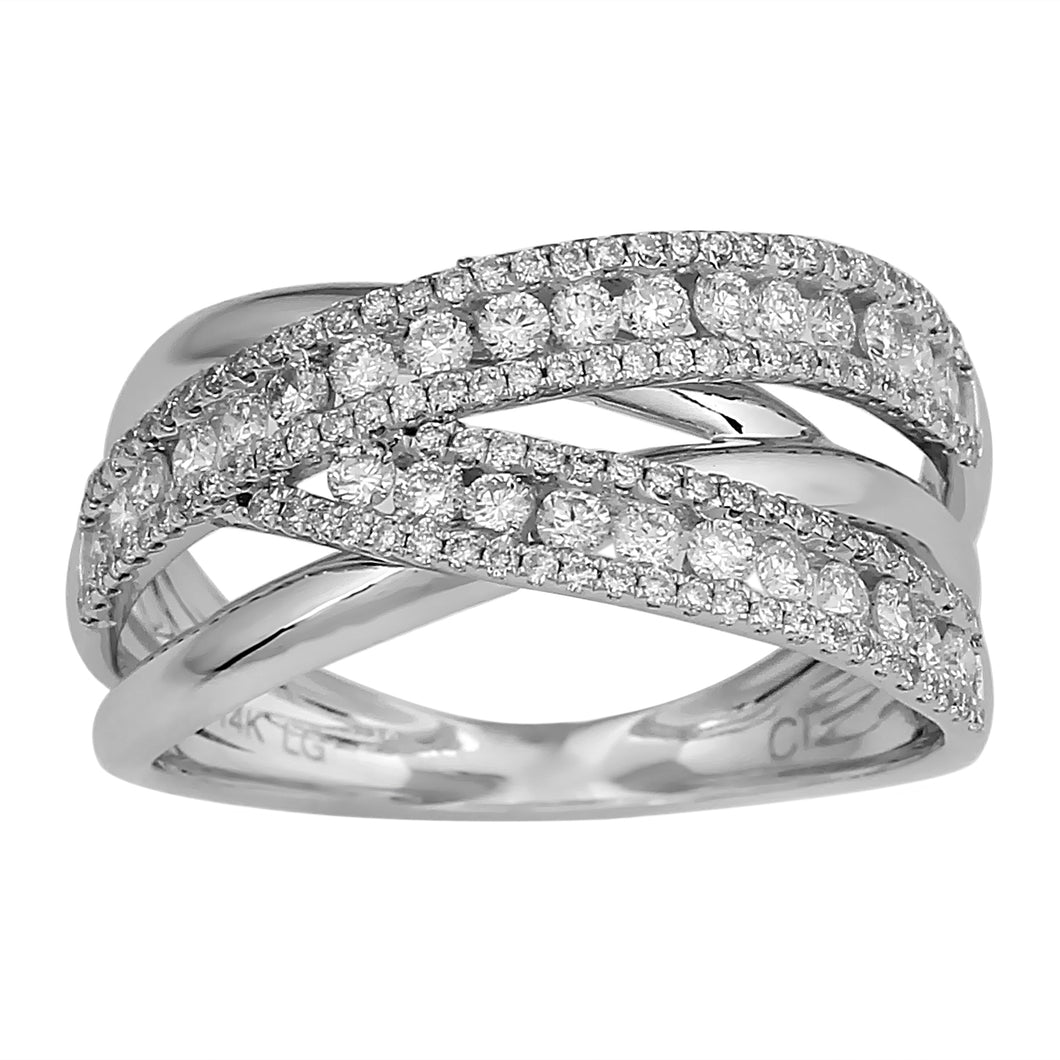 0.85CTTW Lab-Created Diamond Multi-Row Crossover Ring in 14K White Gold