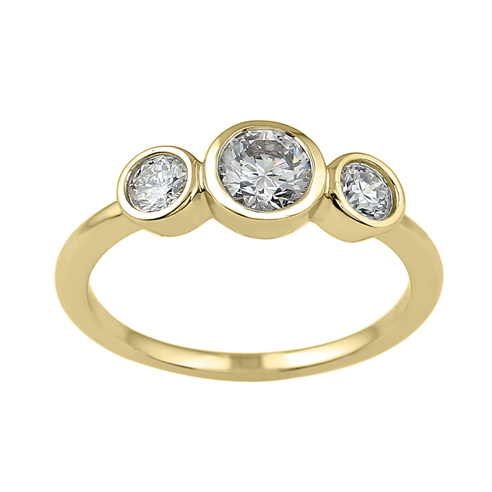 0.80CTTW Lab-Created Diamond Bezel Set 3 Stone Ring in 14K Yellow Gold