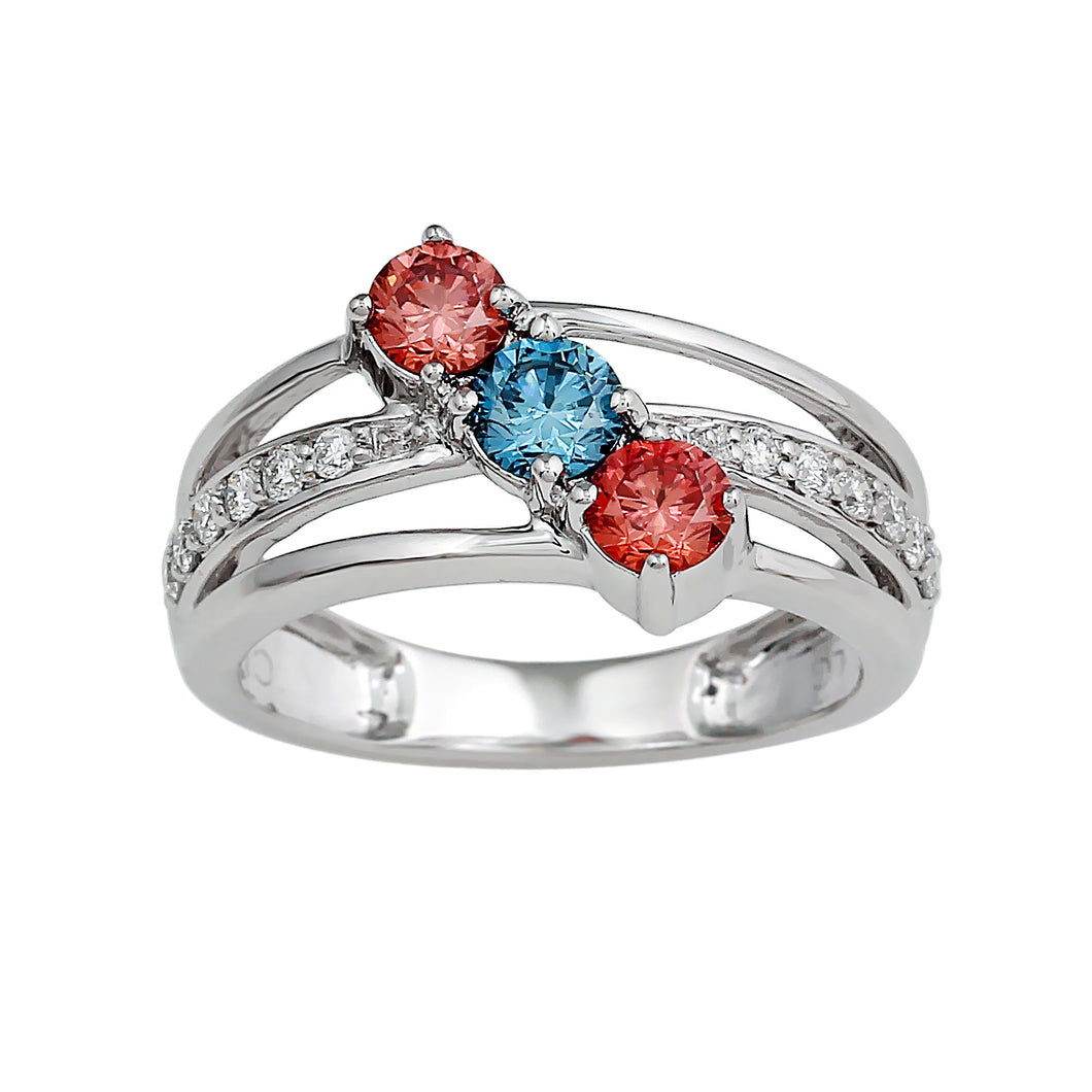 1.05CTTW Lab-Created Diamond Blue Pink and White Ring in 14K White Gold